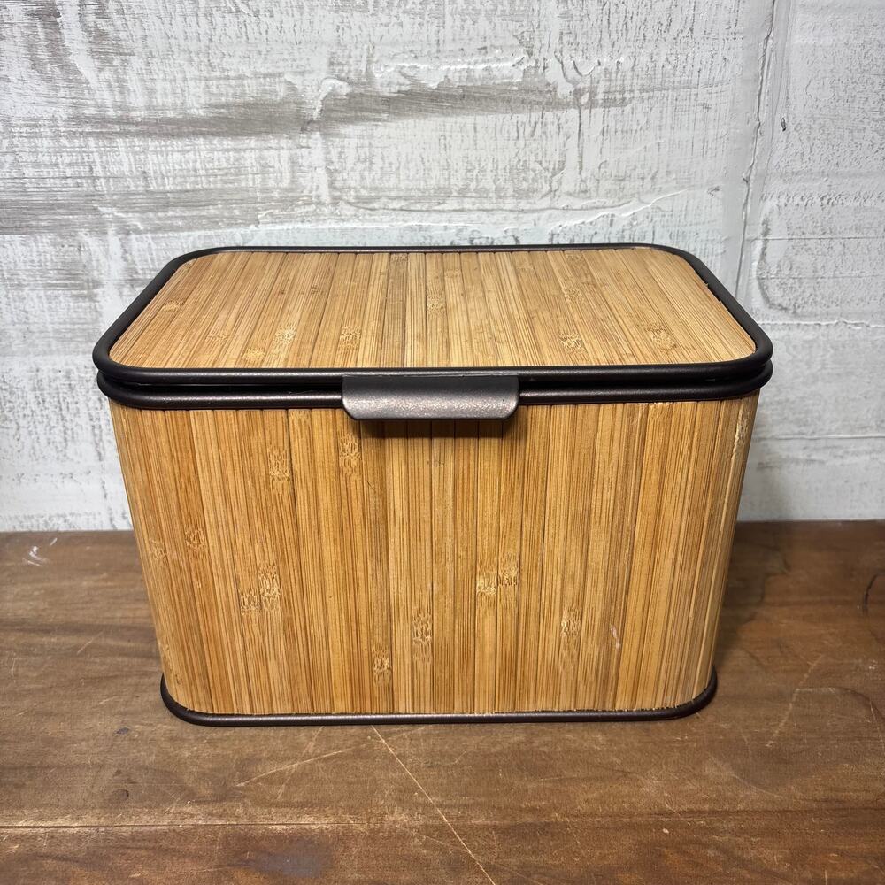 Bamboo and Metal Divided Storage Bin with Lid